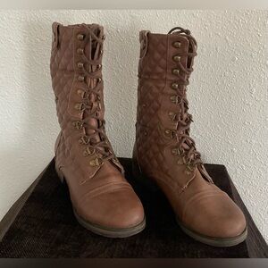 Just fab Brown Faux Leather Fur Lined Winter Boots - Discounted Shipping